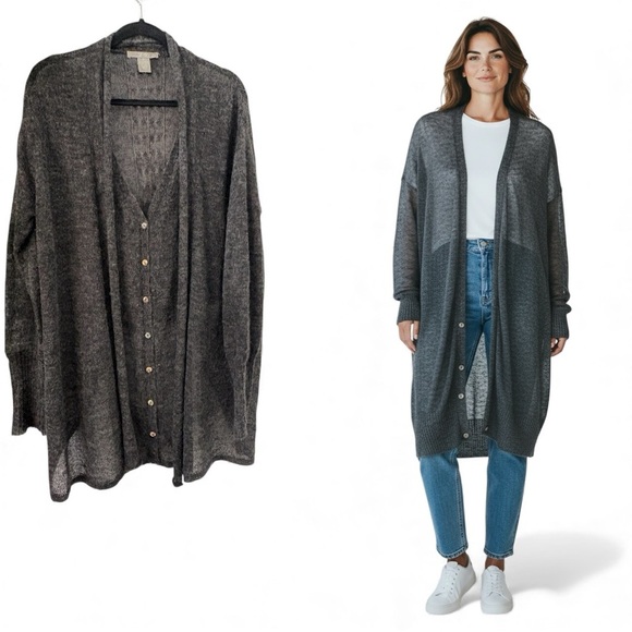 Sweaters - Cozy Charcoal Button-Up Cardigan High/Low
